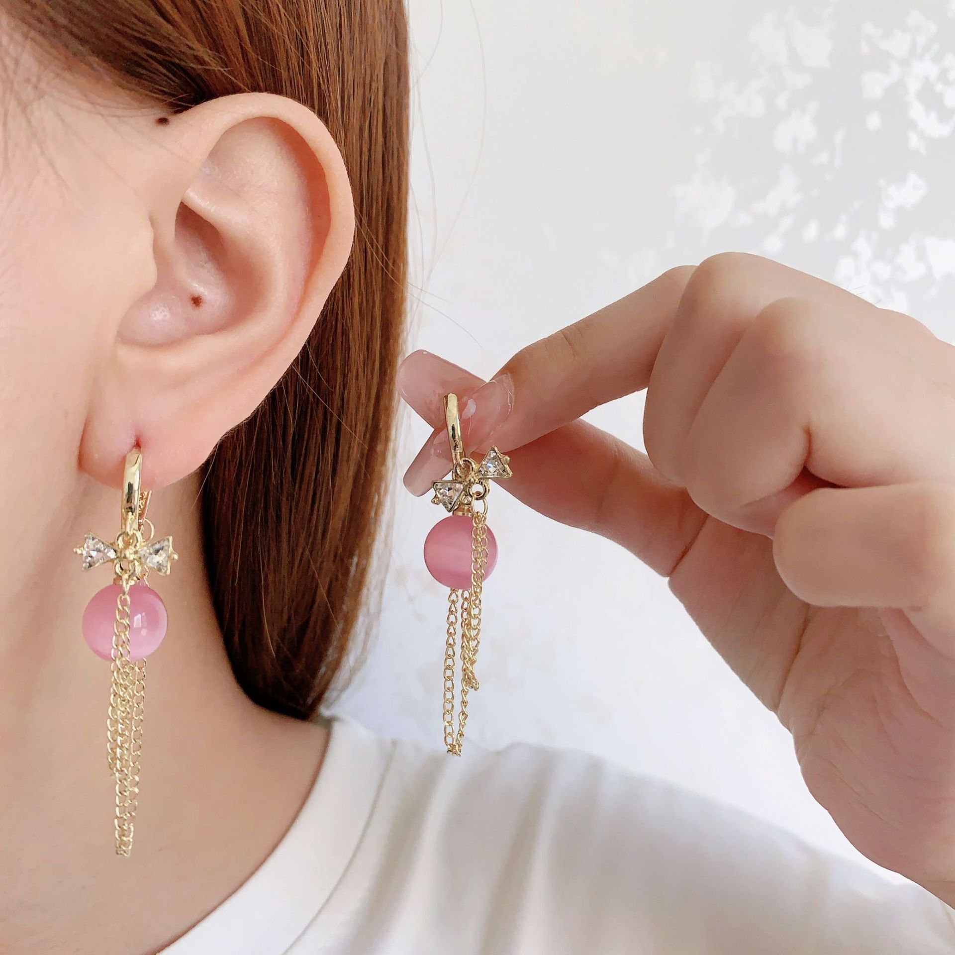 Elegant long festive classic retro fashionable earrings pearl with…