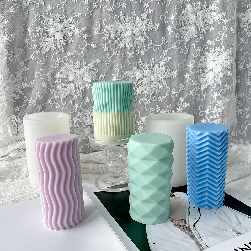 Creativo exótico vela cilíndrica molde de cera de soja pico blanco cera parafina aromaterapia silicona al por mayor