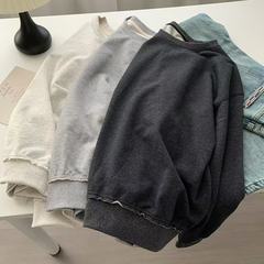宽松毛边毛圈棉纯色圆领卫衣春秋新款长袖上衣百搭显瘦休闲风女士
