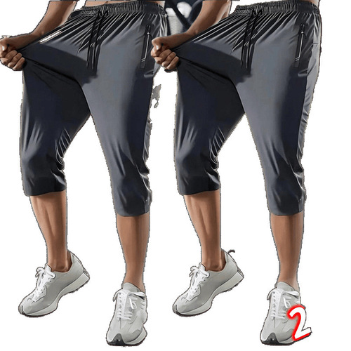 Summer New Ice Silk Seven-Eight Length Men's High-Elastic Fashion Casual Sport Shorts Plus Size Loose Matchy-Dress Quick-Dry Shorts