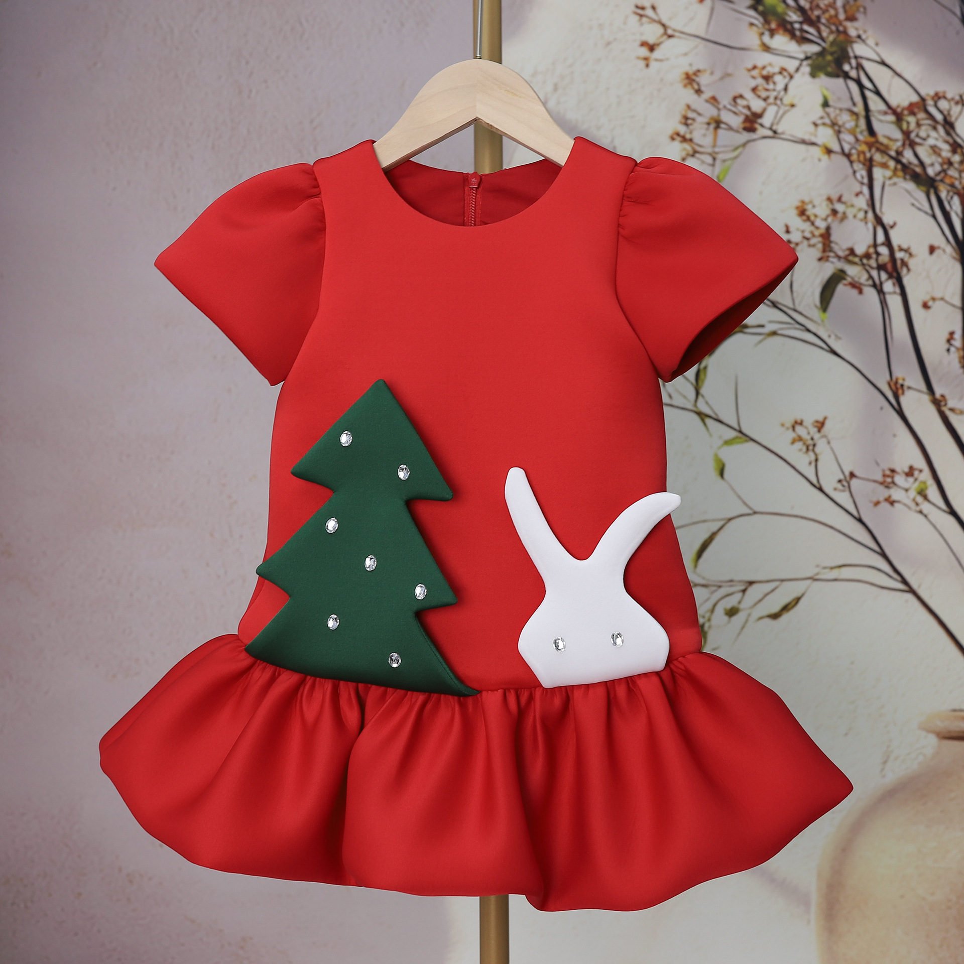 ​​Girl's Christmas Party Dress With Cartoon Print | Elegant Red A-Line Tutu Dress For Holiday Festivities​​_voghion.com