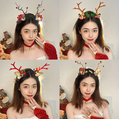 Christmas-themed hair accessories: Forest-style deer antler headband, hair clips, and glowing elk-antler headwear for women