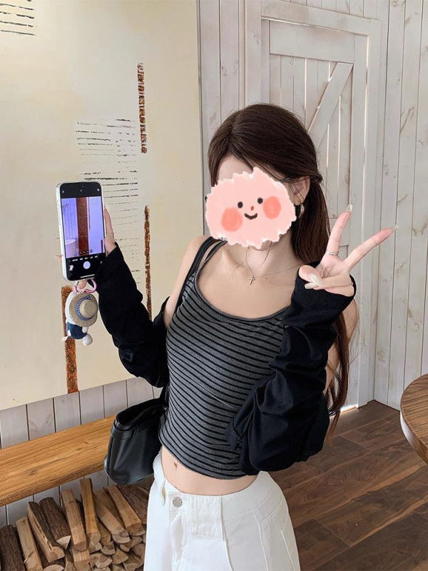 韩系时尚套装纯色气质长袖开衫女秋季内搭显瘦吊带背心两件套ins|undefined