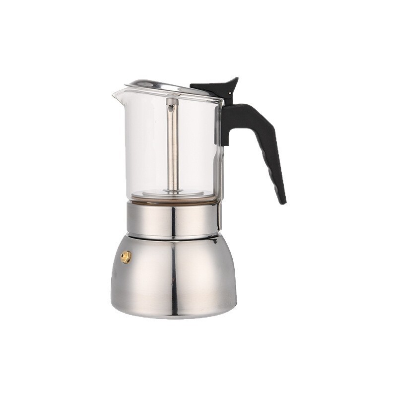 Ready-Made Manufacturer Stainless Steel Elevated Shed Glass High-End Coffee Pot Professional Moka Pot Available Electric Stove Wholesale