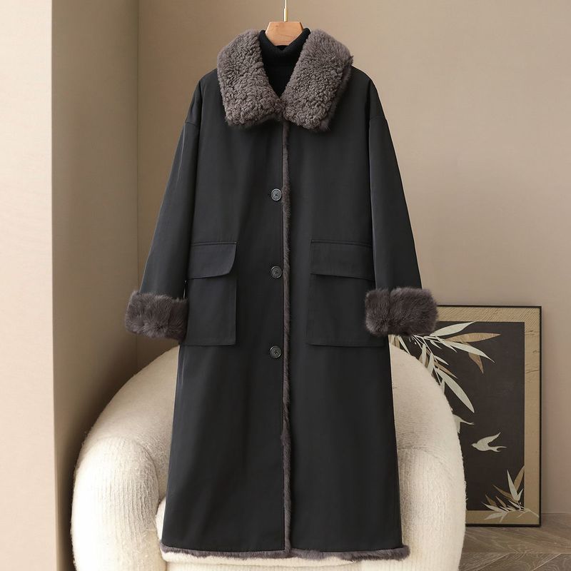 Small Quantity of Clothing 2025 Autumn and Winter New Casual Over-The-Knee Long Rabbit Fur Lining Reversible Nylon Fur Jacket