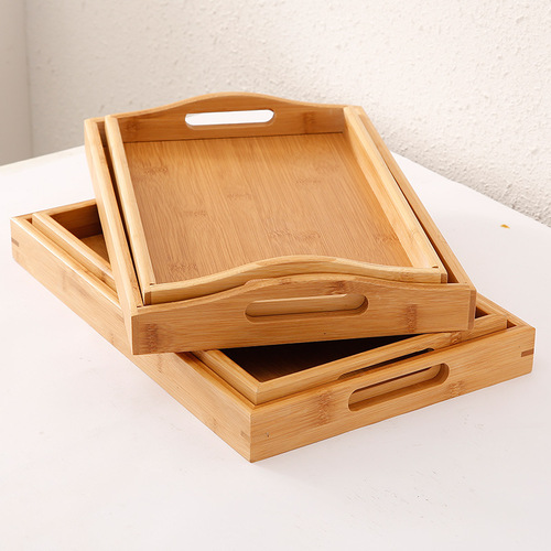 Bamboo and Wood Tray Home Solid Wood Rectangular Tea Tray Water Cup Tray Japanese Style Bread Wood Tray Commercial Serving Plate