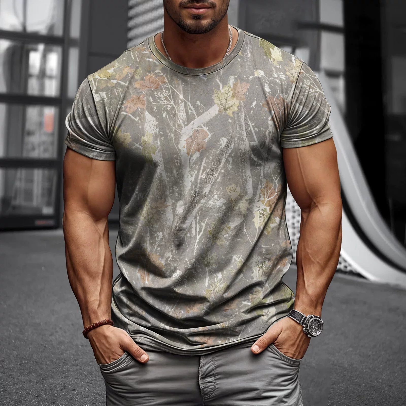 Независимая станция трансграничной электронной коммерции мужская футболка в лесу с рисунком джунглей 3D с печатным круглым вырезом на открытом воздухе производитель веток