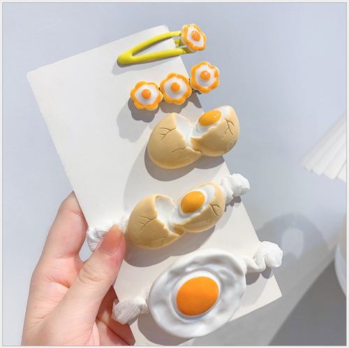 Childlike and cute poached egg omelette egg bb hairpin bangs clip girl internet celebrity hairpin rope circle hair accessories