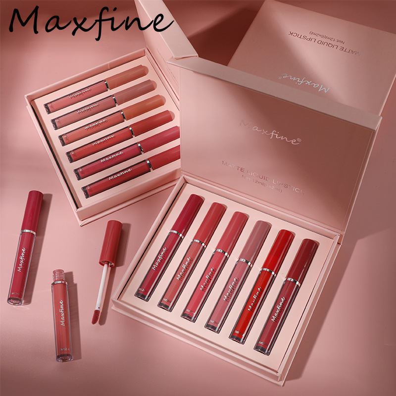 Cross-border makeup MAXFINE lipstick set wholesale non-fading non-stick cup matte lip glaze foreign trade without logo