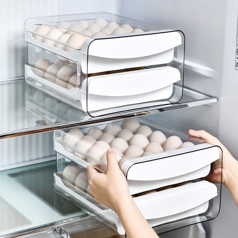 Refrigerator Drawer-type Transparent Egg Box Household Double-layer Egg Shelp Anti-fall Kitchen Chicken Duck Egg Storage Preservation Box with Lid