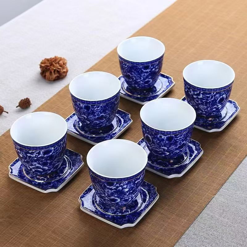 Large painted gold enamel cup and saucer icing master cup blue and white porcelain tea cup underglaze color tea set tea cup