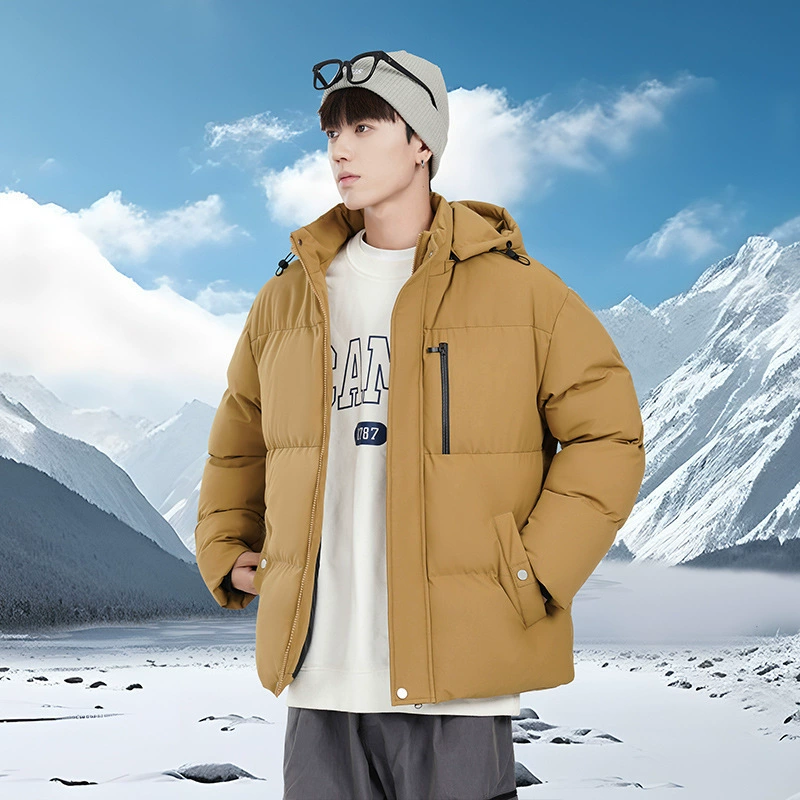 Простая однотонная хлопковая куртка для мужчин, зимняя повседневная свободная модная брендовая куртка с капюшоном больших размеров, теплая и морозостойкая пуховая куртка.