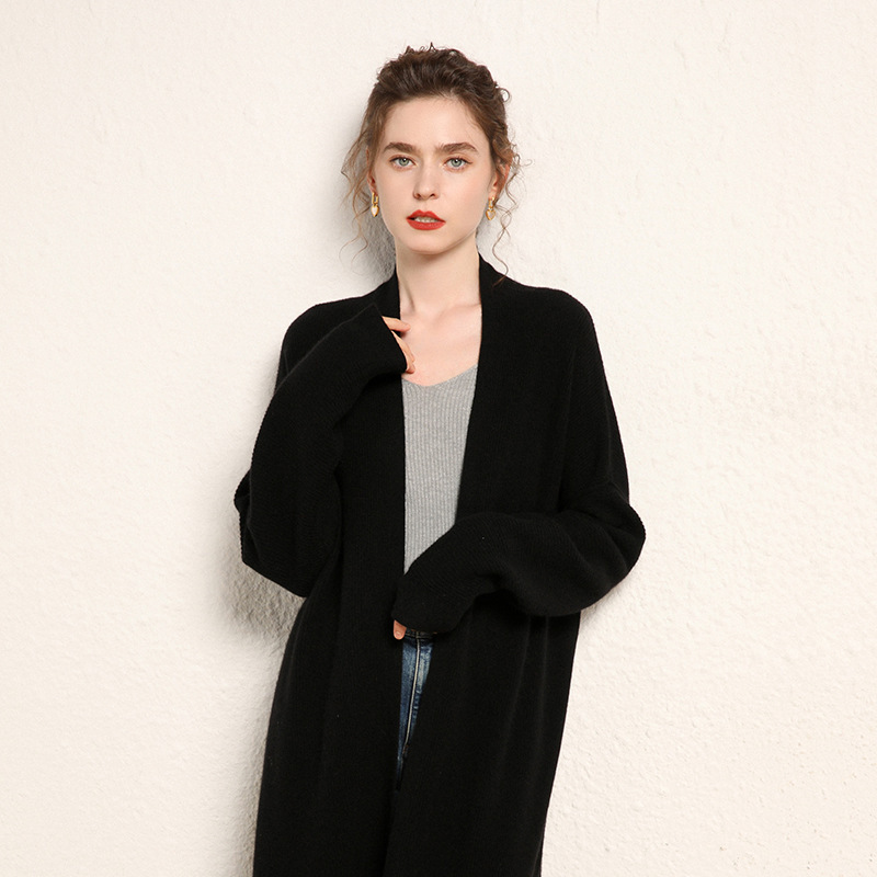 New Autumn and Winter Mid-Length Cashmere Knitted Cardigan Women's Loose Lazy Style Versatile Sweater Bottoming Jacket Top