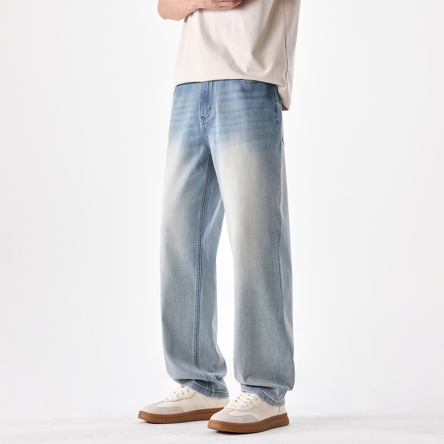Pantalones Jeans Rectos Elásticos para Hombre de Algodón Alta Elasticidad Lavado para Ocio image 3