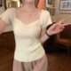 R17# summer Korean temperament French seagull collar color slim Andy velvet knitted short sleeve jacket women