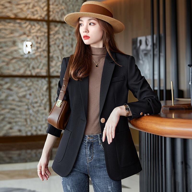 【Foreign Trade Hot Item】Black Blazer Jacket for Women 2026 Spring and Autumn Slim Fit Women's Top Elegant One Button Suit Jacket