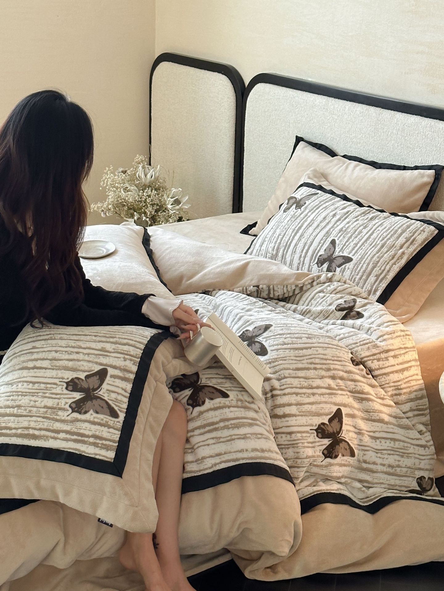 Conjunto de roupa de cama vintage estilo francês veludo_voghion.com