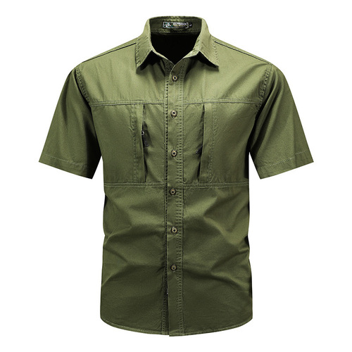 Japanese-style solid color short-sleeve men's summer clothing design sense top coat trendy brand fashion cool style Hong Kong-style shirt