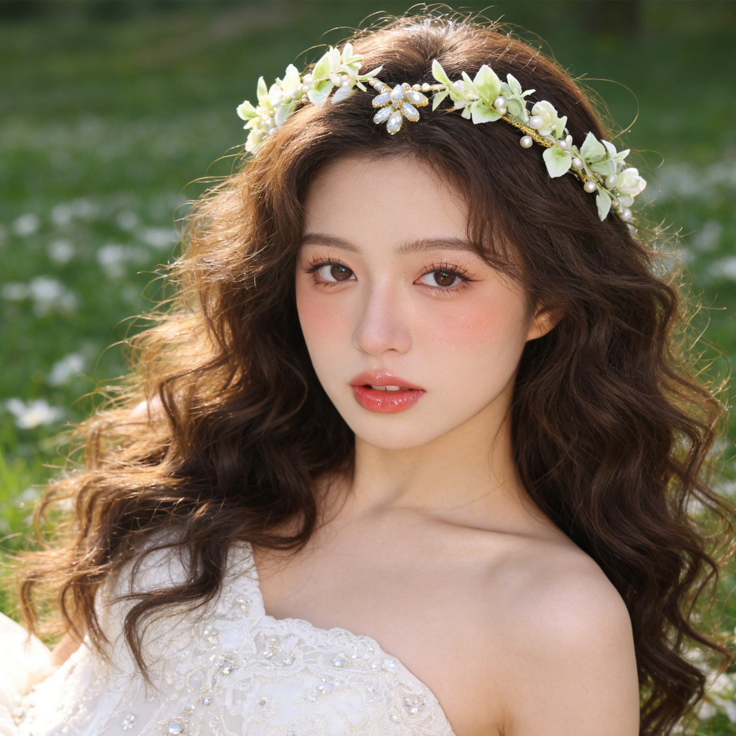Natural Fairy Headpiece, Forest-Style Bridal Headpiece, Golden Leaf Forehead Flower Wreath, Artificial Flower Headband, Wedding Hair Accessory