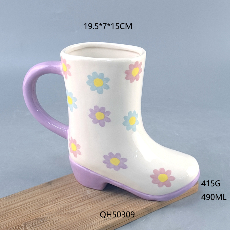 Personalidad de Amazon botas de Navidad tazas de cerámica artesanía de talón bajo tazas de botas hechas a mano