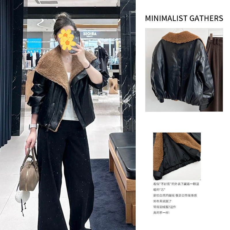 Celebrity-Inspired m Brand Retro Rock Jacket, Leather and Fur Integrated, 90% down Coat, Winter 2025 Model Celebrity-Inspired m Brand Retro Rock Jacket, Leather and Fur Integrated, 90% down Coat, Winter 2025 Model