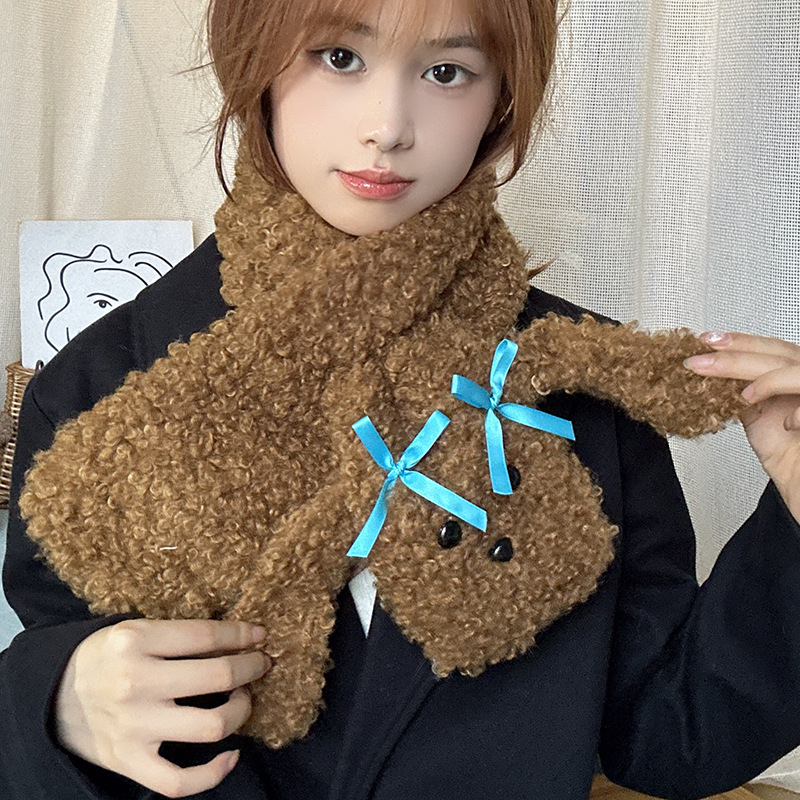 Lazy Holiday~Shop/Teddy Hairy Cartoon Cute Gloves Hat Scarf 3-Piece Set for Autumn and Winter Warmth_voghion.com