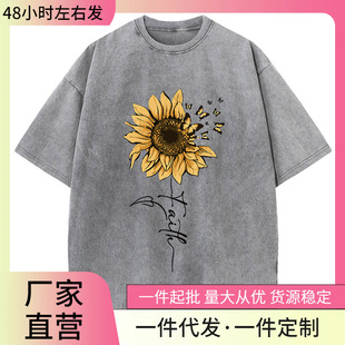 Sunflower And Butterfly Cotton Washed T-Shirt Women Prints T