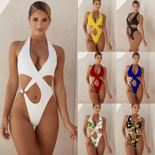 2025 Bikini Swimsuit European and American Style Sexy Solid Color Hollowed-out One-piece Swimsuit for Women