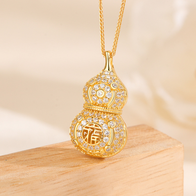 s925纯银花丝如意葫芦吊坠女新中式福禄项链毛衣链新年本命年银饰|undefined
