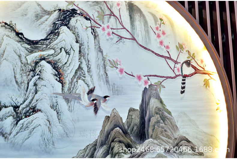 新中式发光灯带不锈钢隔断花格屏风