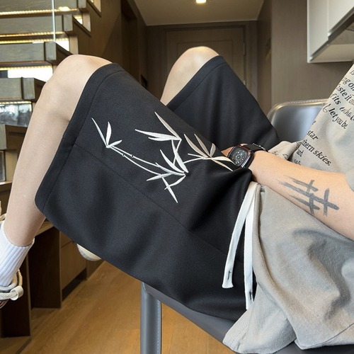 New Chinese-style Men's Summer National Trend Instagram-Worthy Bamboo-Print Cropped Pants | Loose-Fit, Straight-Leg Chinese-Style Trousers – Trendy Design