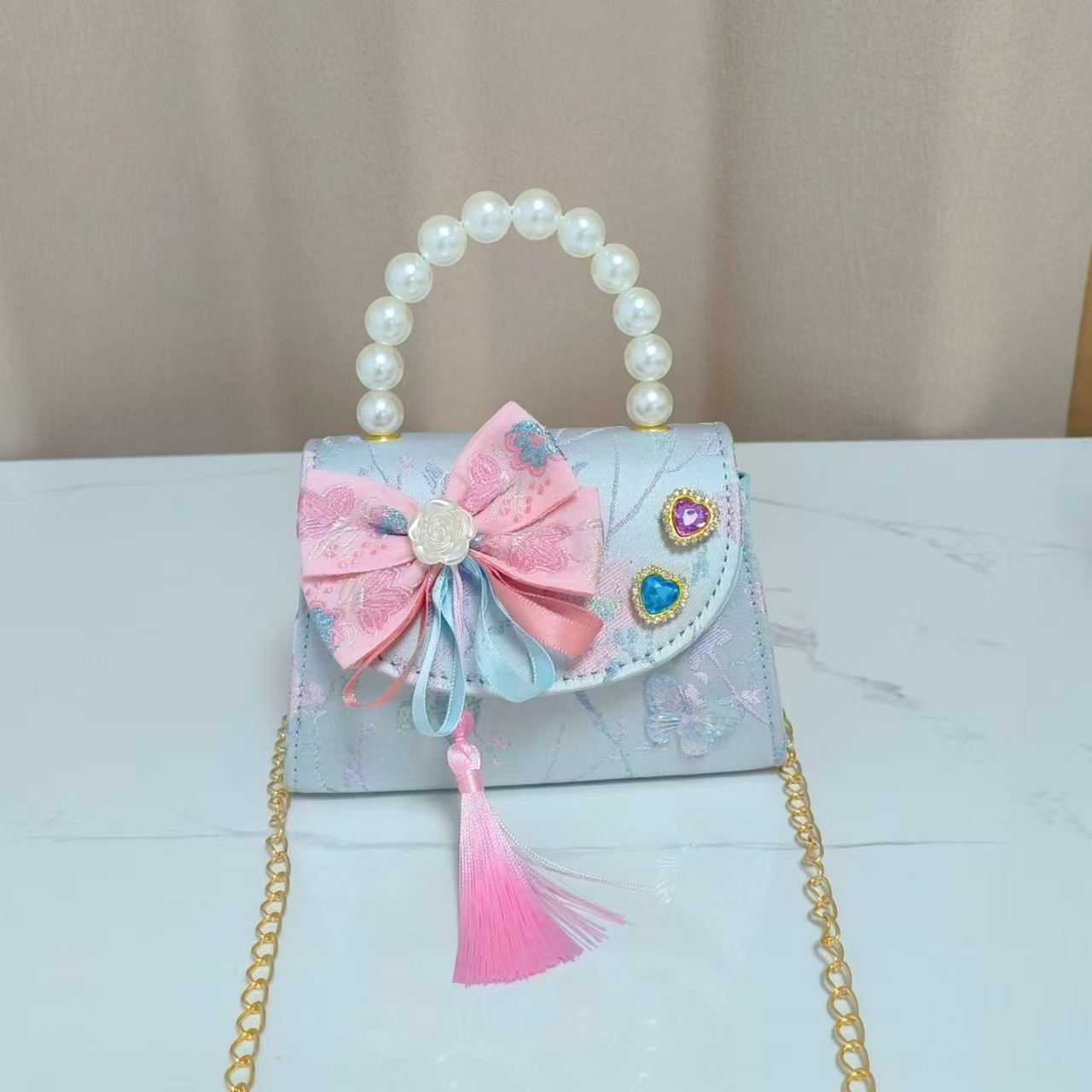 Bolsos infantiles de alto nivel, exquisitos antiguos, bolsos de cambio de niña, bolsos de mano de perlas de princesa, bolsos de almacenamiento