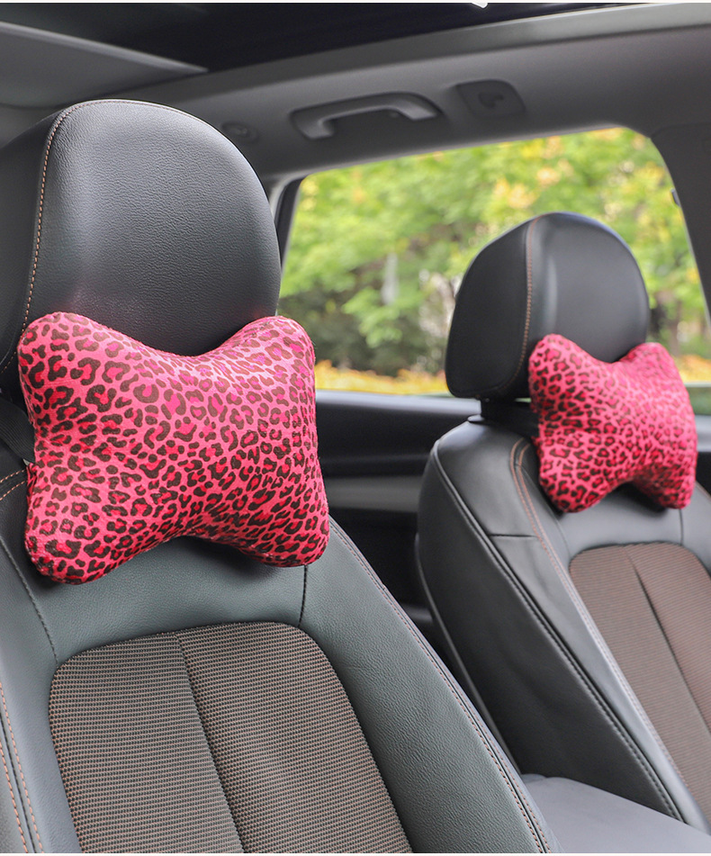 Car Headrest Neck Pillow, Car Seat Cushion, Leopard Print Car Decoration, Car Interior Accessories, Car Pillow, Cross-Border New Product