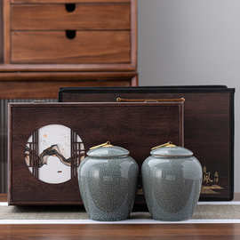复古哥窑陶瓷罐茶叶双罐包装礼盒空盒高档红茶绿茶包装盒定制