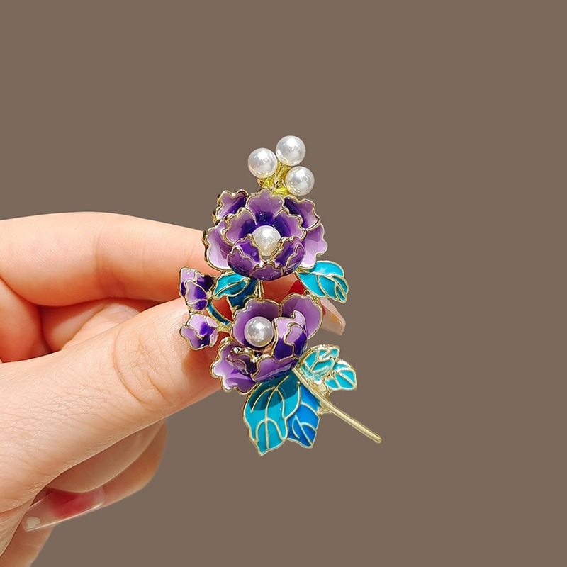 Chinese Style Elegant Enamel Peony Flower Brooch Retro Painted Flower Pin Corsage Suit Lapel Clothing Accessories