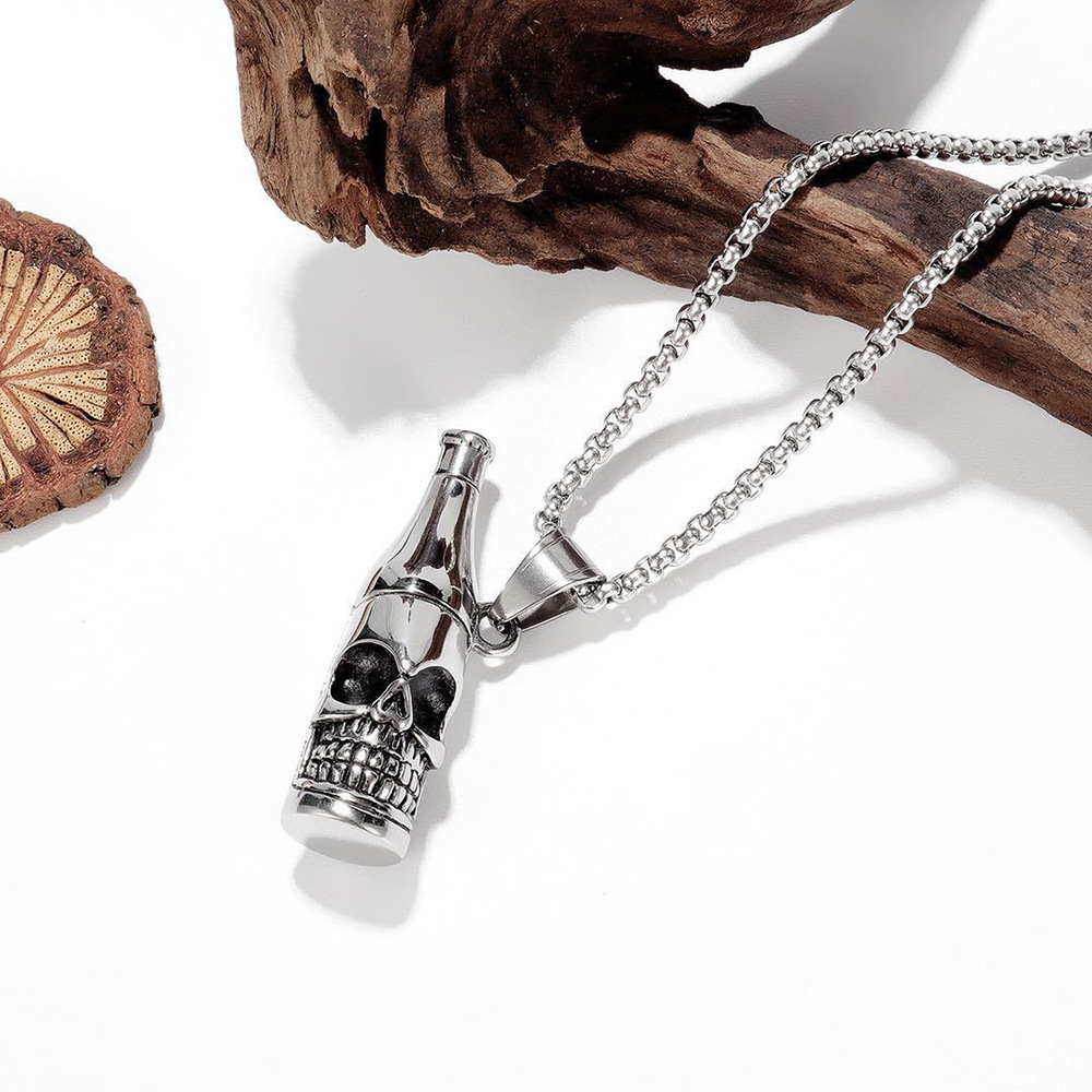 Collana con ciondolo apribottiglie a teschio in acciaio_voghion.com