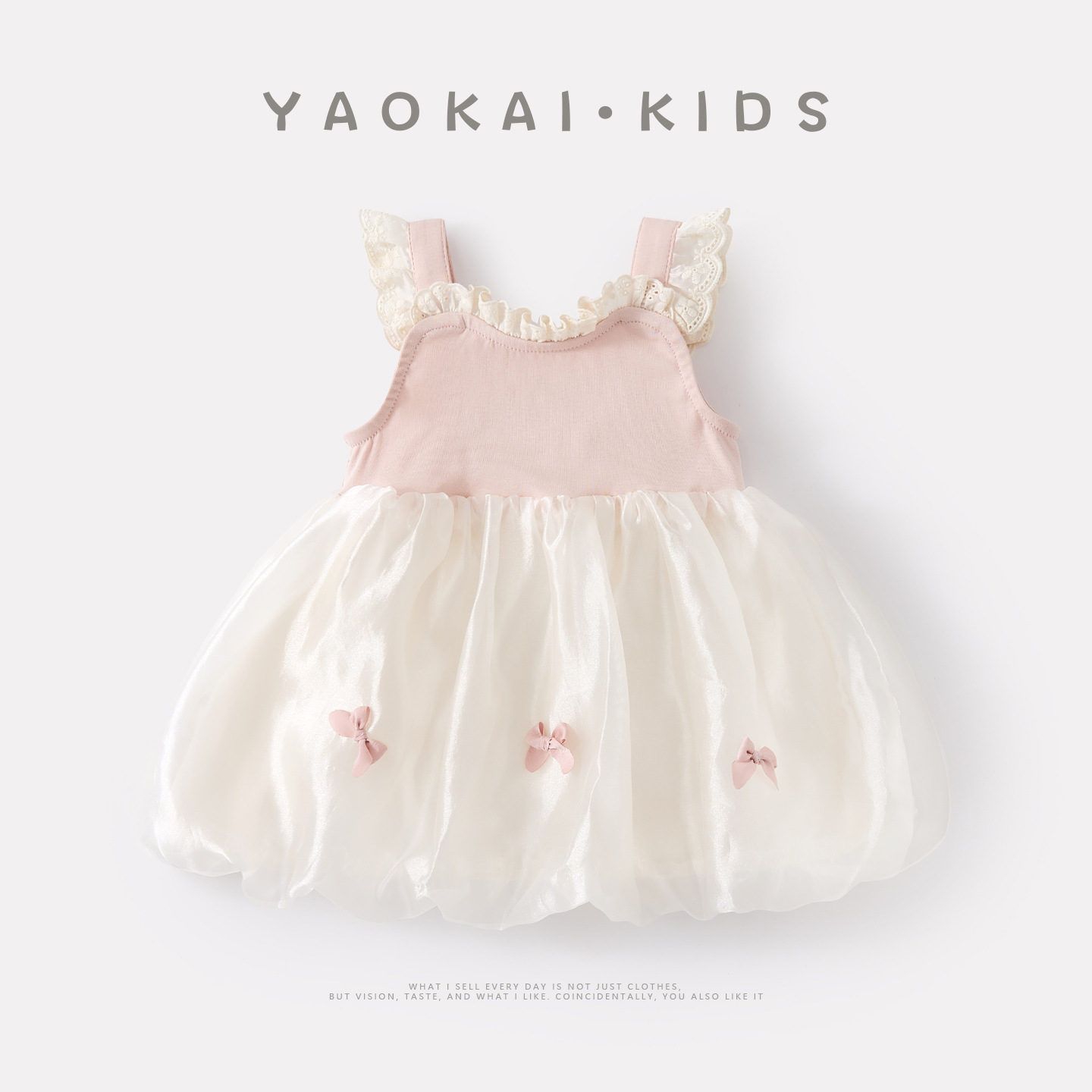 Summer thin sleevless dress sleevless with bow for early age