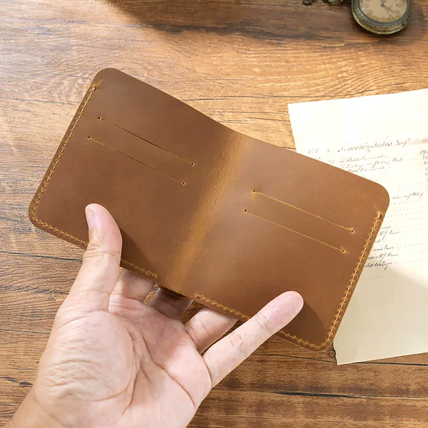 European and American Retro Wallet Men's Genuine Leather Short Zipper First Layer Cowhide Wallet Ticket Holder Card Bag Business Horizontal Style Youth