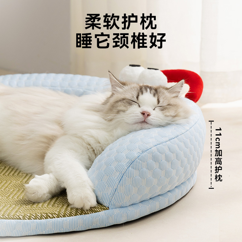 Gatos, primavera y verano, refrescarse, ojos grandes, lindo tapete de ratán, tapete de sofá de gato, tapete de perrera, suministros para nidos para mascotas