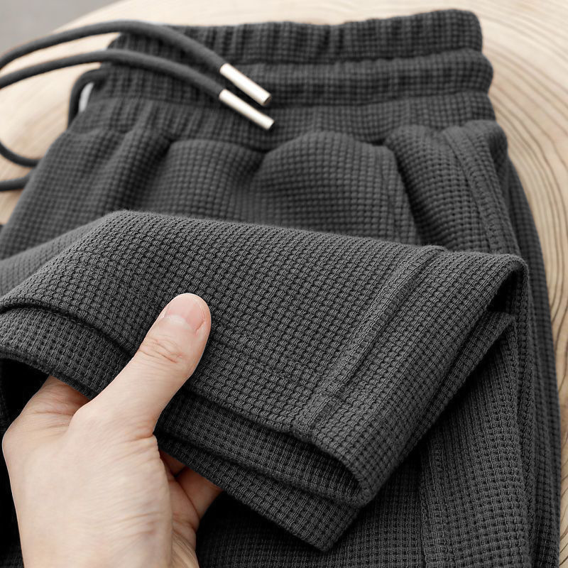 Men's Waffle Pants 2025 New Spring and Autumn Loose Straight Casual Pants Solid Color Wide-Leg Sweatpants Men's Waffle Pants 2025 New Spring and Autumn Loose Straight Casual Pants Solid Color Wide-Leg Sweatpants