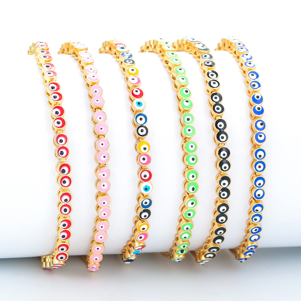 Cross-Border New Arrival Colorful Oil Necklace Adjustable Bracelet Female Eyes Rainbow Color Retract