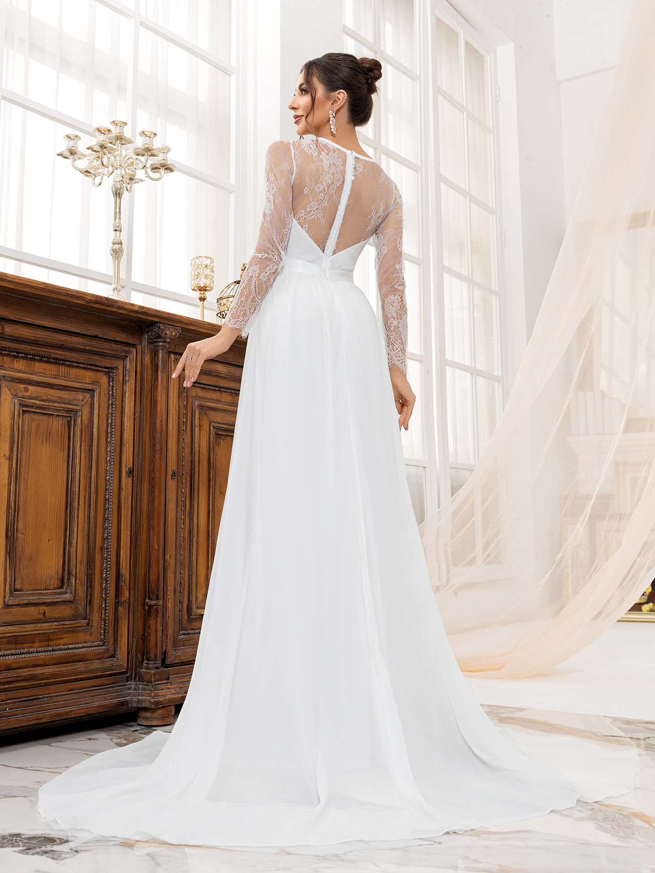 Nuevo vestido de boda europeo y americano Amazon encaje empalmado vestido de fiesta de lujo largo vestido transfronterizo
