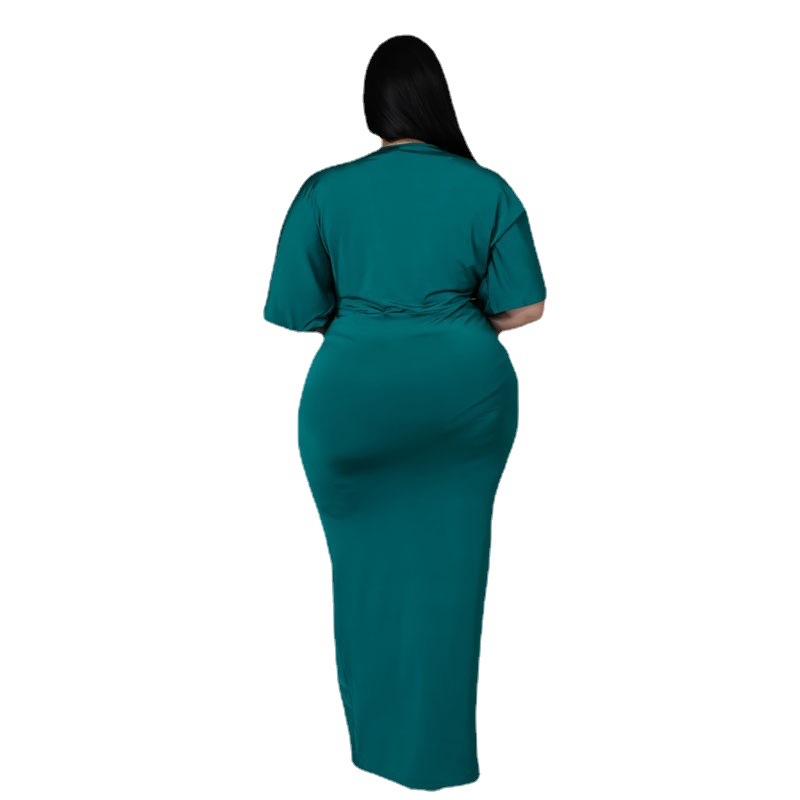 Vestido elegante de manga corta verde para primavera y otoño, falda irregular de color sólido, vestido versátil de talla grande para la hora del té.