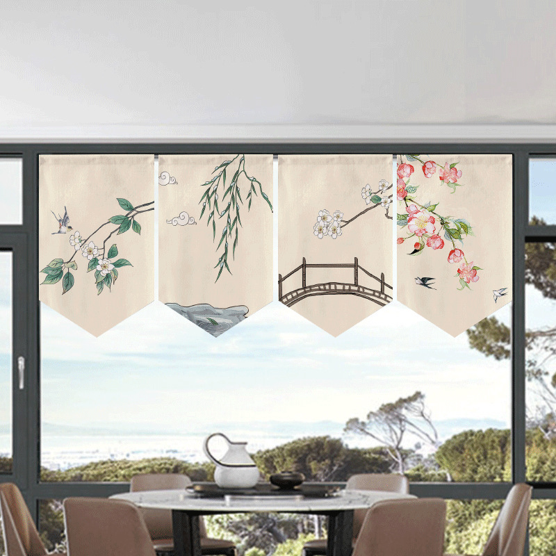 Chinese-Style Short Curtain, Ancient-Style Triangular Flag Curtain, Hanging Curtain for Kitchen, Living Room, Home Study, Teahouse, Entrance Door Curtain Chinese-Style Short Curtain, Ancient-Style Triangular Flag Curtain, Hanging Curtain for Kitchen, Living Room, Home Study, Teahouse, Entrance Door Curtain