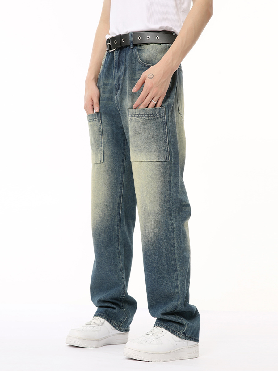 MTLCLOTHES Hombres| 2024 verano nuevos productos de Xiaozhong Gao Street multi-bolsillo diseño de empalme sensación de moda jeans