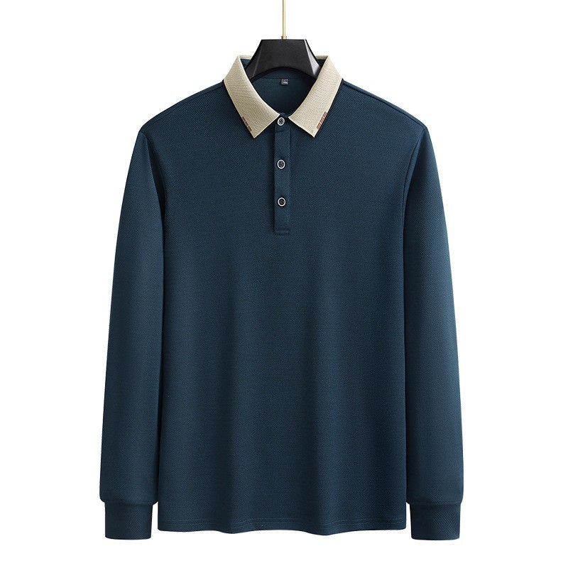 Primavera y otoño para hombres de manga larga papá delgada polo más camiseta de solapa de tamaño grande camiseta para hombres de camiseta de base casual