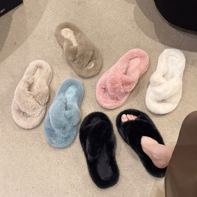 Thick bottom outdoor wear home warm cotton slippers 2023 new furry slippers female cross home foreign trade plus size wholesale