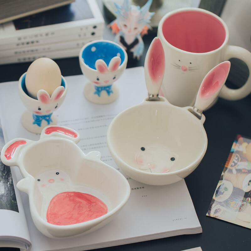 Cute Bowl suit household Japanese ceramic tableware creative pet bowl ceramic bowl suit wholesale dessert bowl
