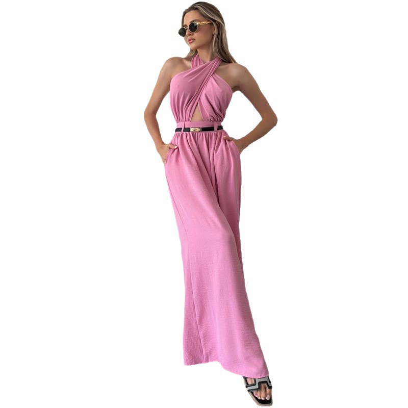 Europa y América trajes de mujer transfronterizos 2026 primavera y verano nueva moda sexy cuello de color sólido de espalda alta de cintura alta junk