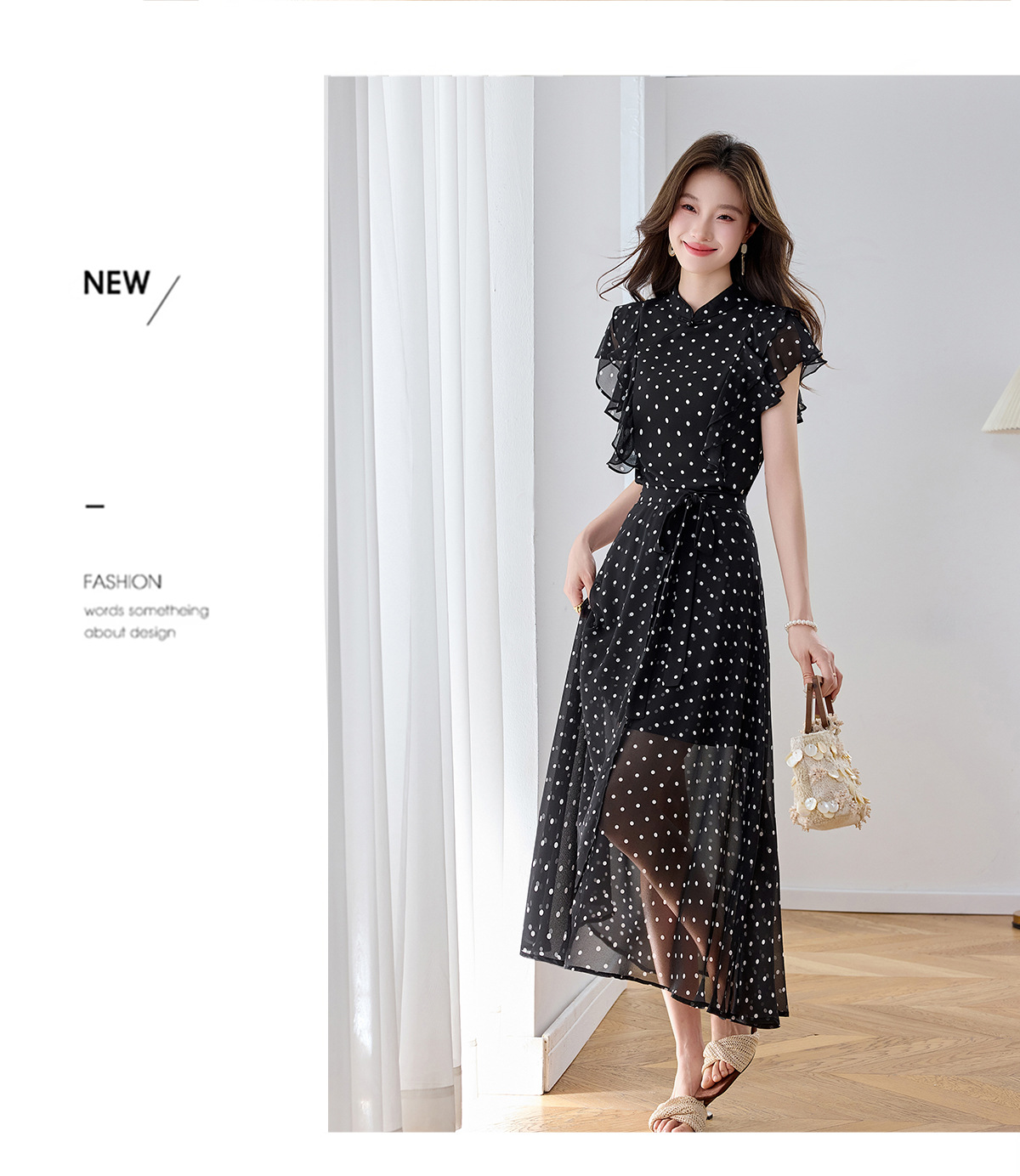Đầm maxi nữ thắt eo họa tiết hoa nhí hai dây mặc hai kiểu Z5718 — Hoa đỏ, Chấm tròn chi tiết 10